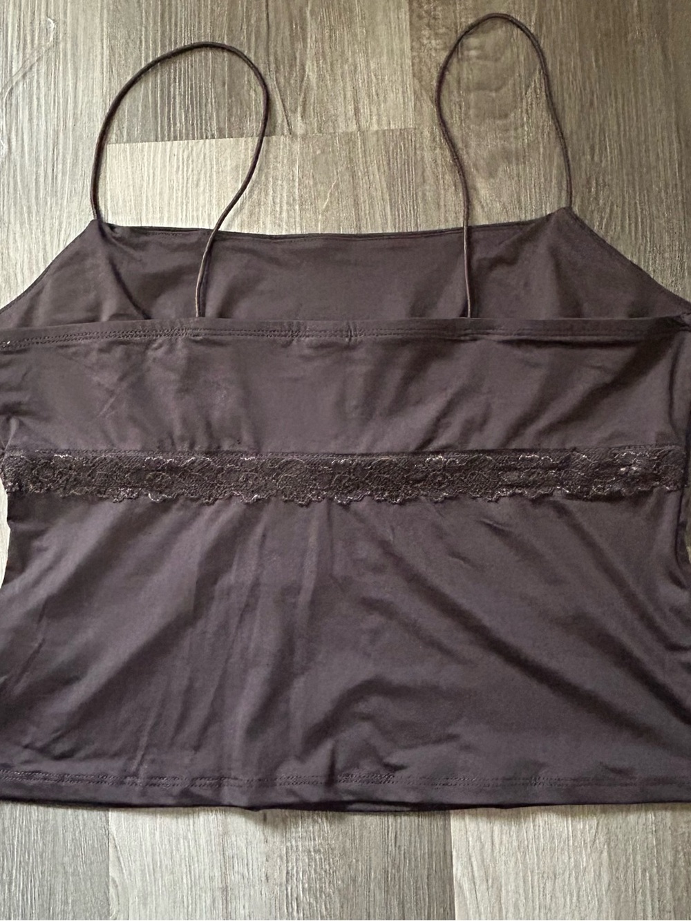 ❤️5 FOR $25❤️ Brown Satin Look Cropped Cami Lace Trim Spaghetti Strap Size M - Picture 3 of 9